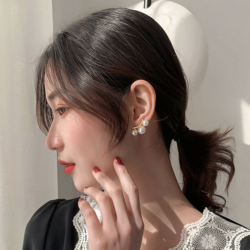 Female Retro 925 Silver Needle Pearl Earrings
