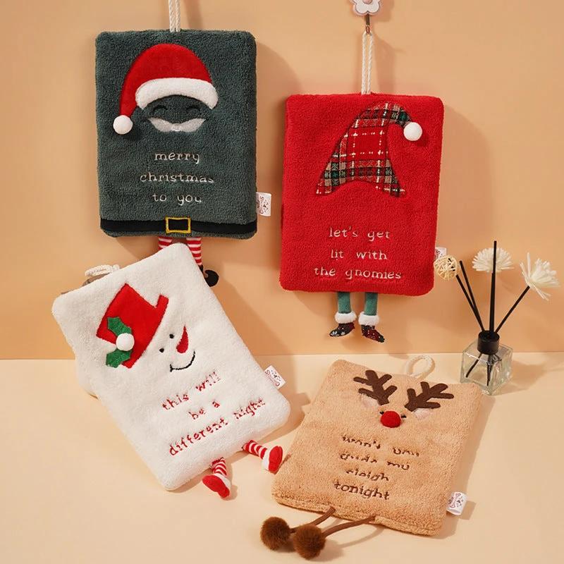 New Christmas hand towel can be hung with thick coral fleece towel, kitchen absorbent quick drying cloth, cartoon hand towel by eprolo
