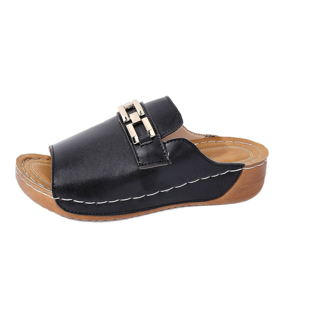 Pantoufles peep toe grande taille avec accessoires métalliques