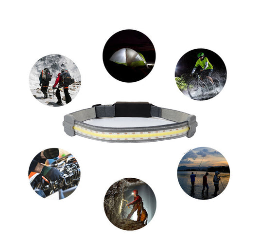 Lampe frontale COB avec avertissement lumineux rouge, portable, rechargeable par USB, 3 modes d'éclairage, lampe de travail