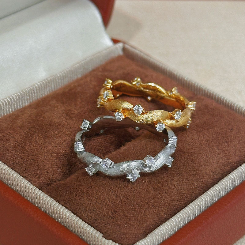 Ancient Chinese Style Plant Series Inlaid With Spot Drill Brushed Thorns Vine Ring