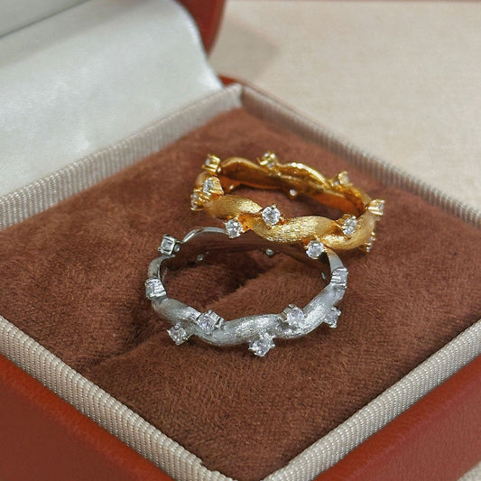 Bague Vigne Épineuse Brossée Incrustée de Strass, Série de Plantes de Style Chinois Ancien