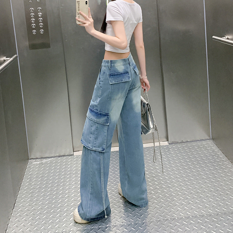 Pantalones rectos que realzan la figura y llegan hasta el suelo con bolsillos grandes, versátiles y fáciles de combinar.