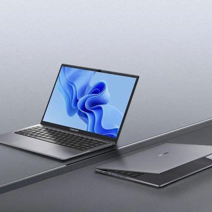 Two CHUWI laptops with silver slate-gray aluminum bodies