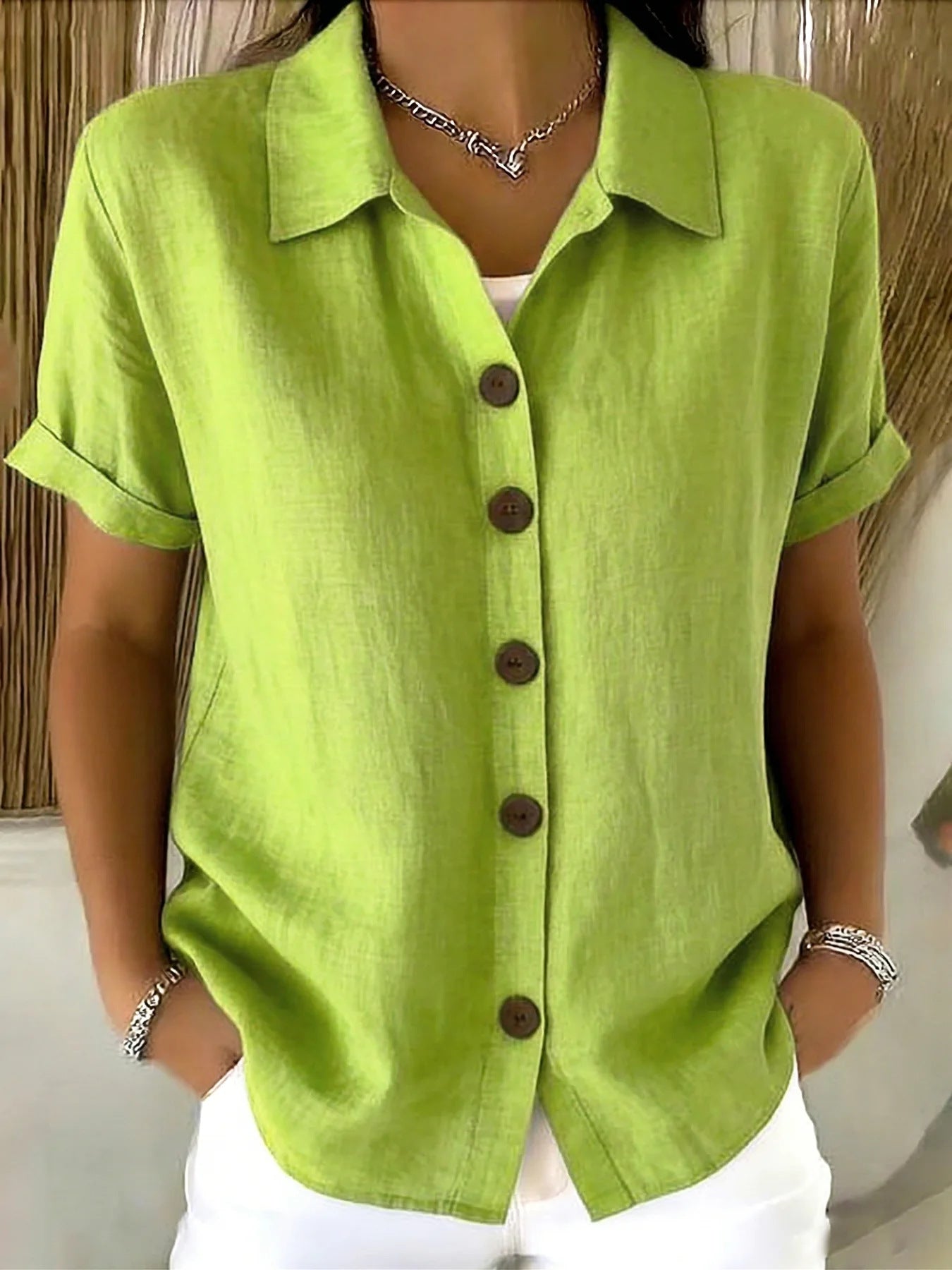 Chemise à manches longues et col à revers pour femme