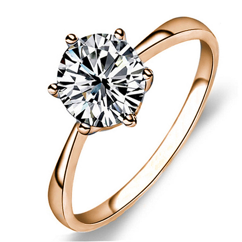 Bague à six griffes en zircon platine plaqué or
