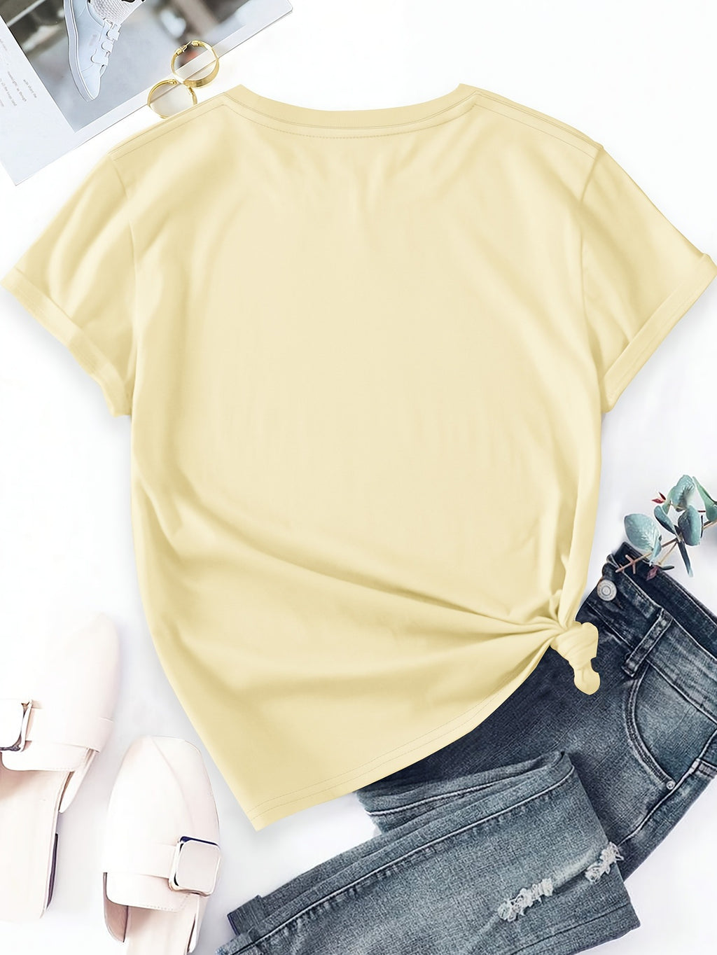 T-shirt à manches courtes et imprimé floral pour femme