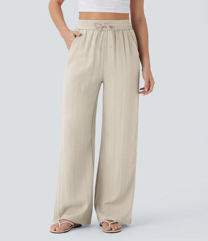 Pantalon décontracté large à cordon de serrage de couleur unie pour femme