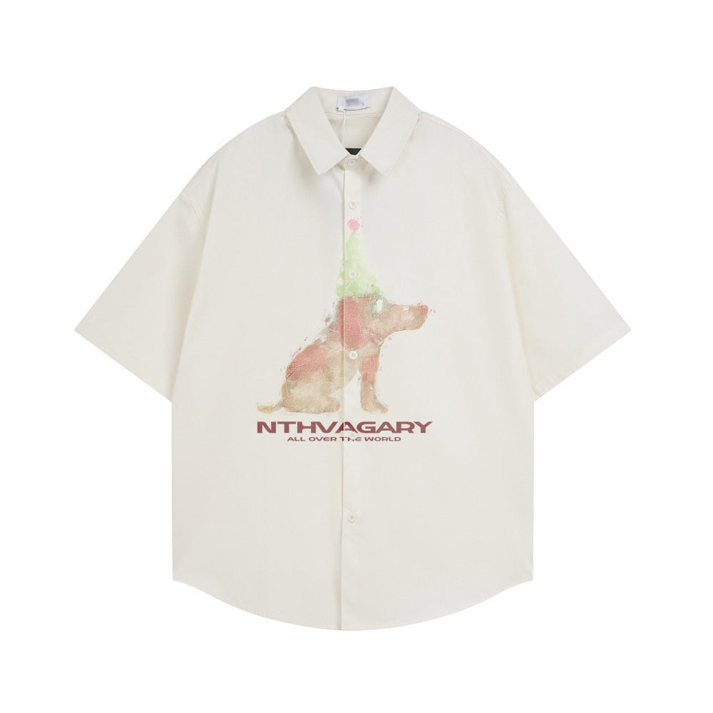 Abstract puppy print short sleeved shirt