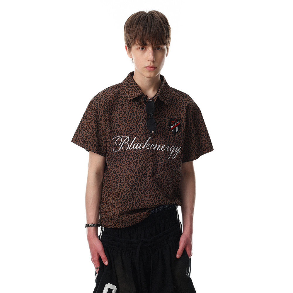 Leopard print short sleeved polo shirt