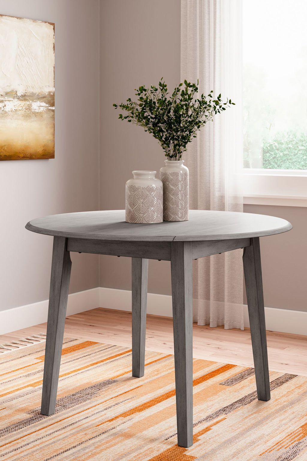 Shullden 5 Pc. Drop Leaf Grey Dining Set - Casual Round Table with Gray Chairs-1