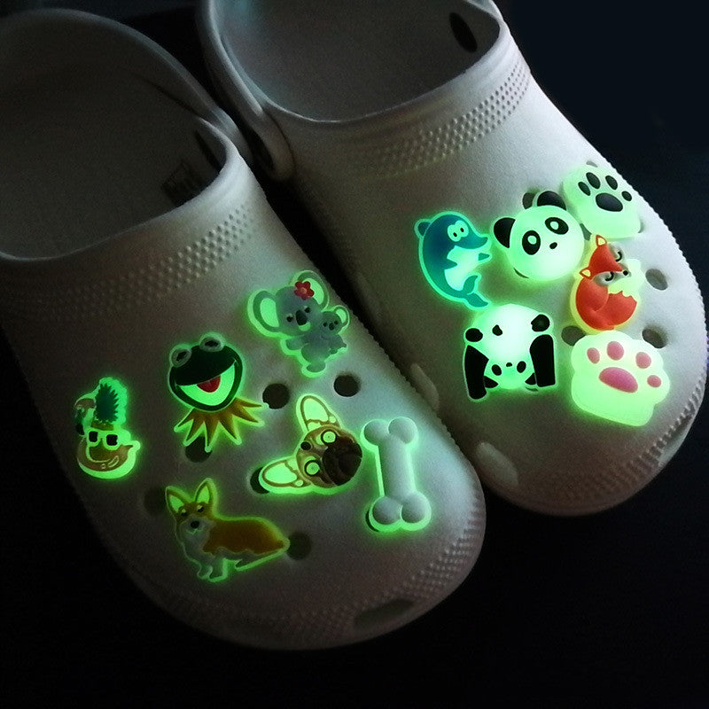 Accesorios luminosos para zapatos tipo Crocs, decoraciones creativas fluorescentes