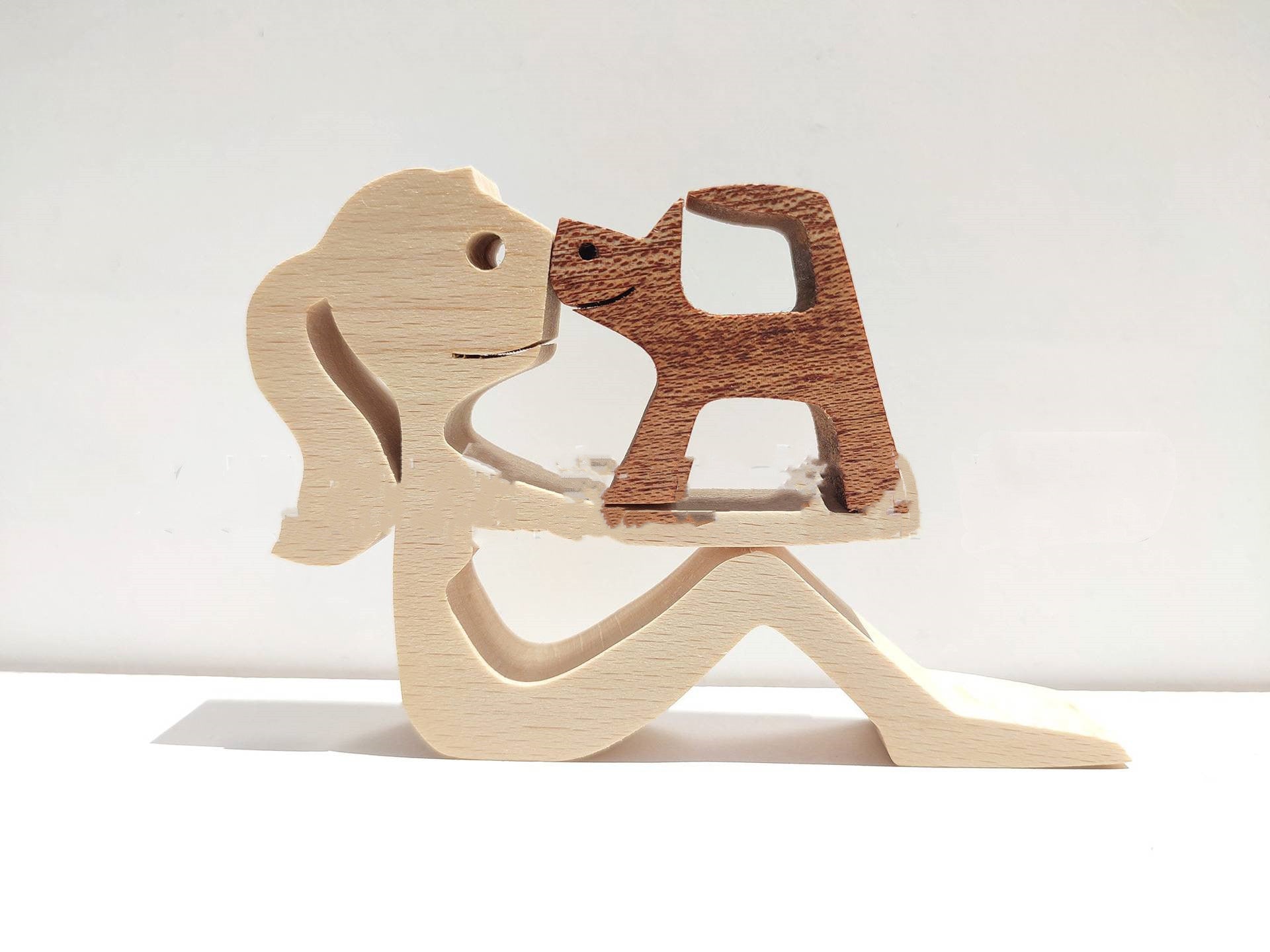 Adorno de Perro en Madera DIY Figura Escultura Decoración del Hogar Un Hombre Un Perro Escultura de Madera Regalos de Navidad Modelo Decorativo
