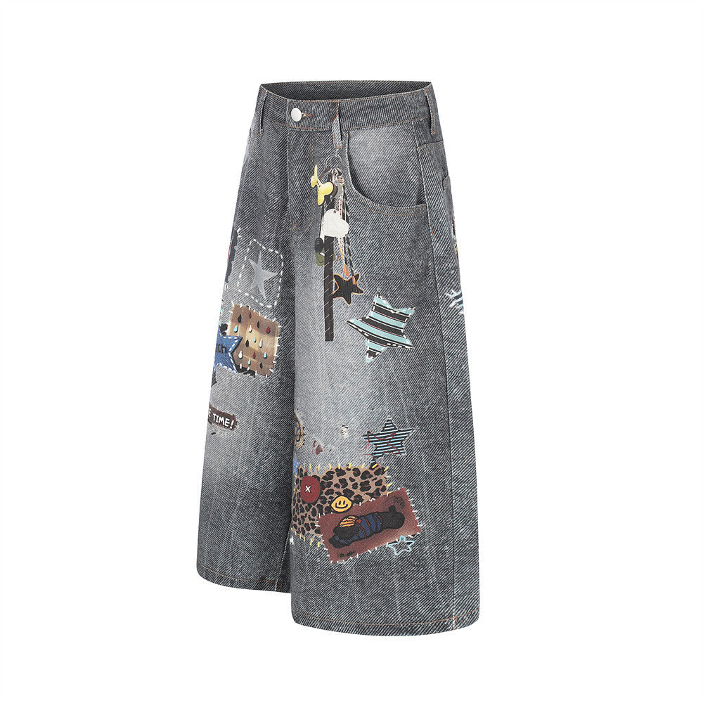 3D digital printing to make used denim five quarter pants