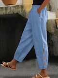 Pantalon d'été pour femme, détails creux à la cheville, avec boutons à l'ourlet