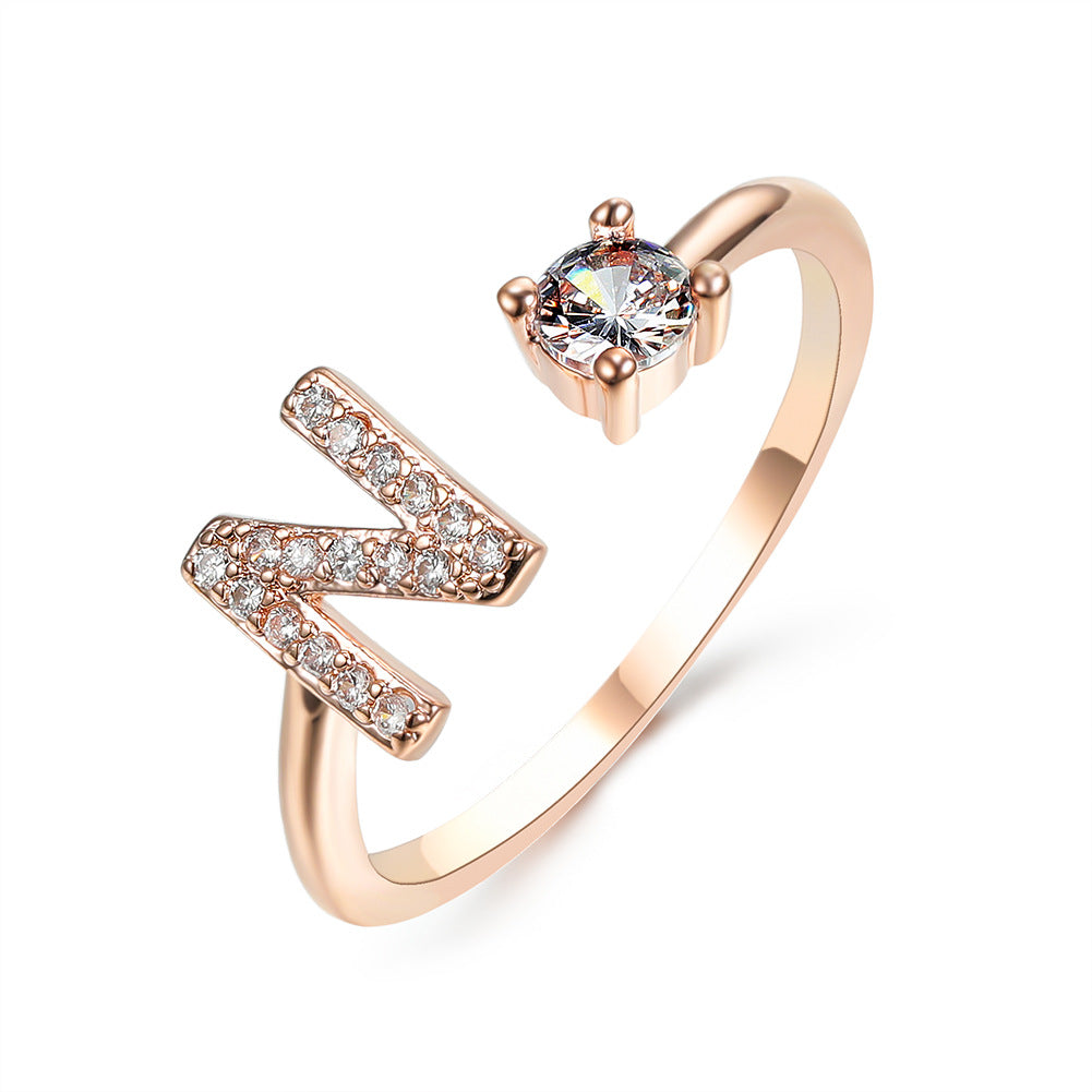 Anillo ajustable de nuevo diseño con 26 letras iniciales, joyería de moda para mujer, joyería simple y elegante