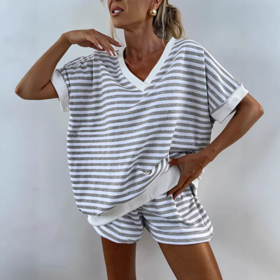Sudadera de punto a rayas de 2 piezas para mujer