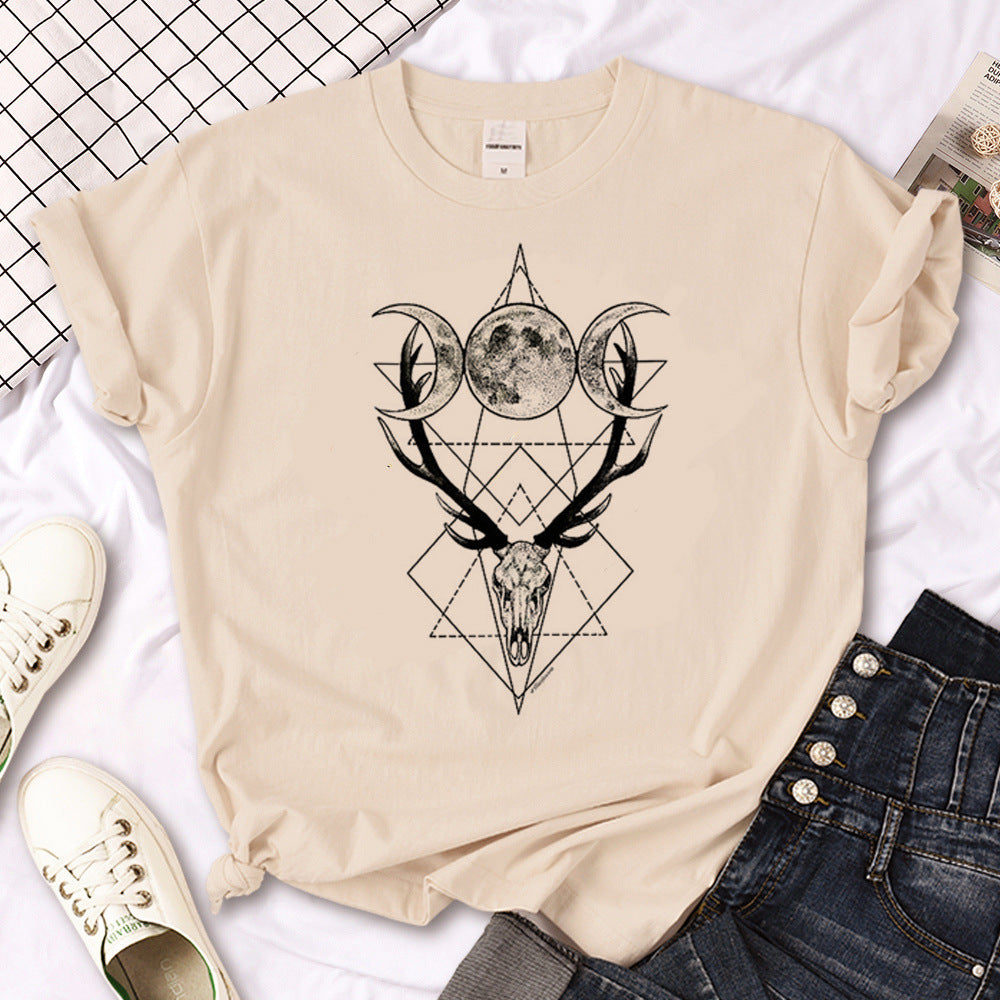 Camiseta de sol gótico de triple luna de bruja para mujer Y2K Des