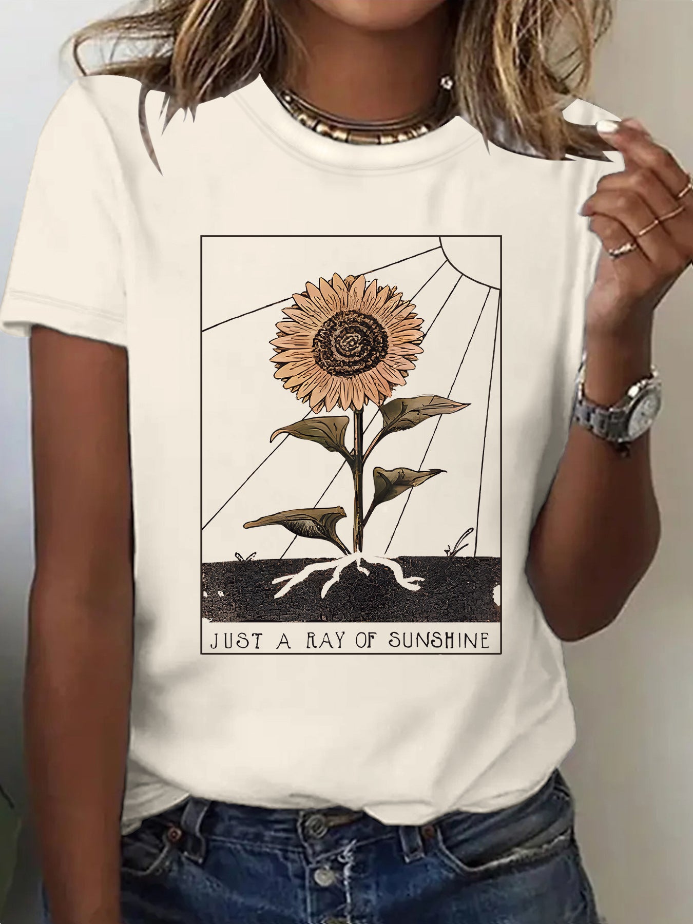 T-shirt tournesol à manches courtes pour femme
