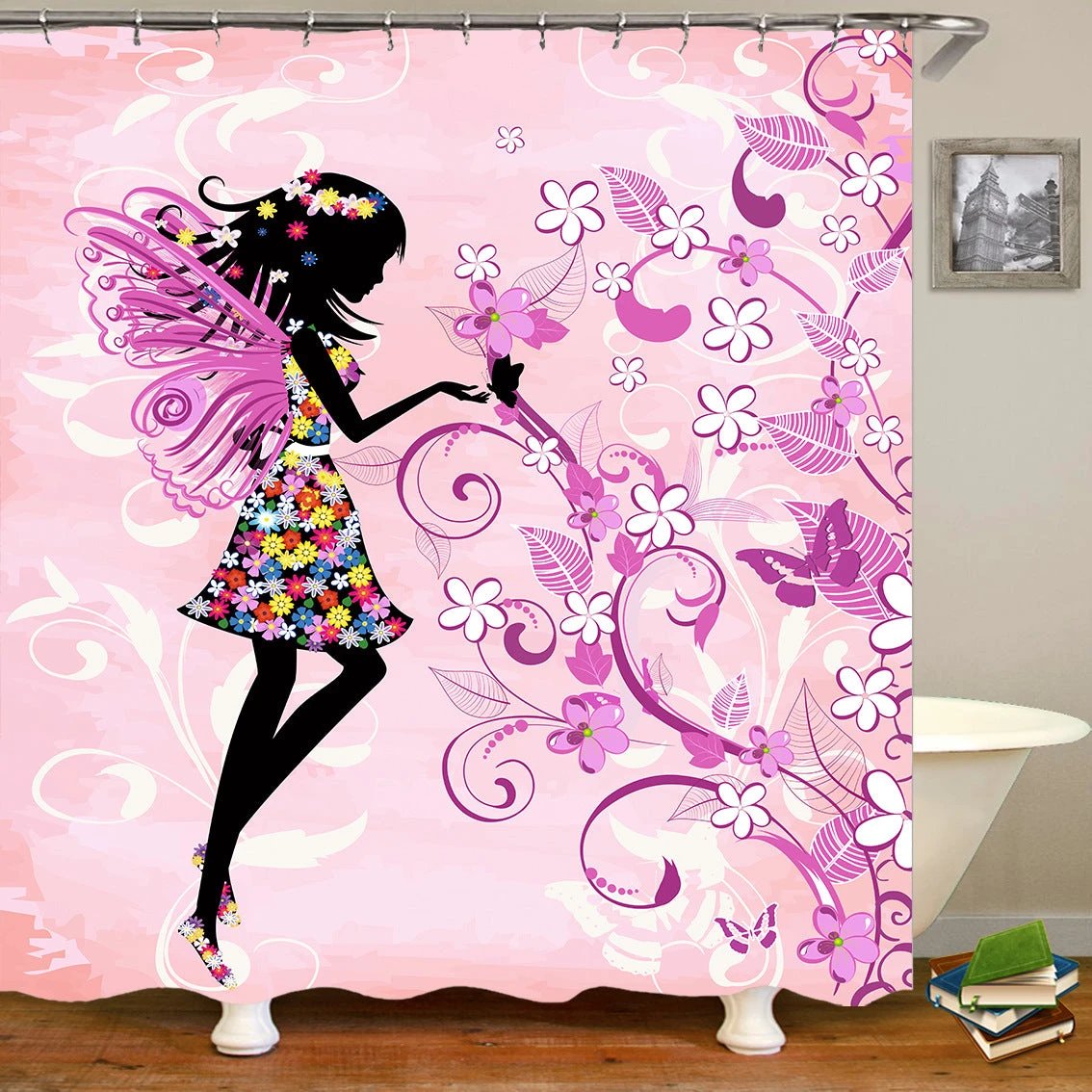 Butterflies flying Waterproof Polyester Fabric Shower Curtain by eprolo