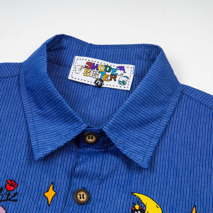 Rainbow cat embroidered short sleeved shirt