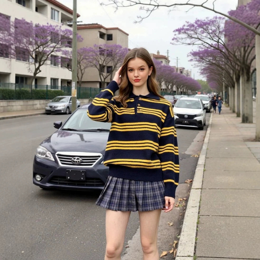 Striped Contrasting long Sleeved Sweater for Women