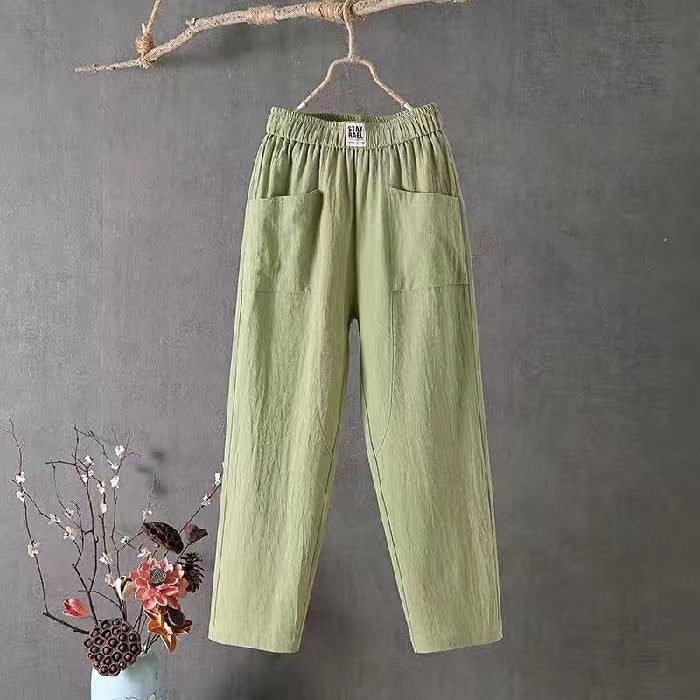 Pantalon décontracté en coton et lin pour femme, coupe droite amincissante, longueur capri