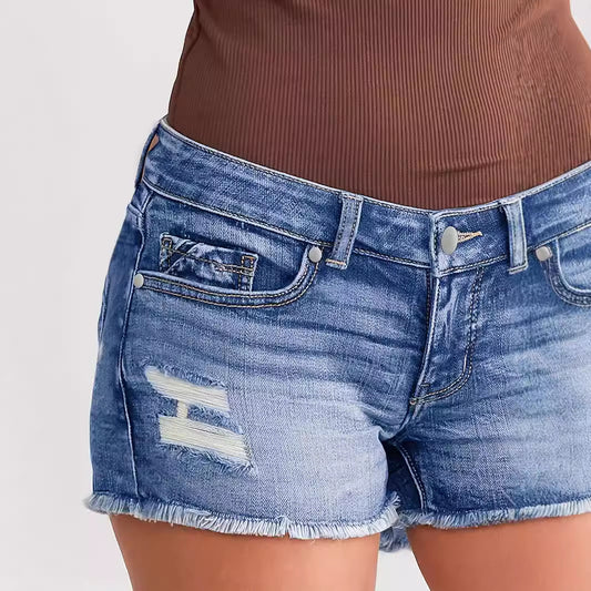 Pantalones cortos de mujer con botones y acolchado rasgado