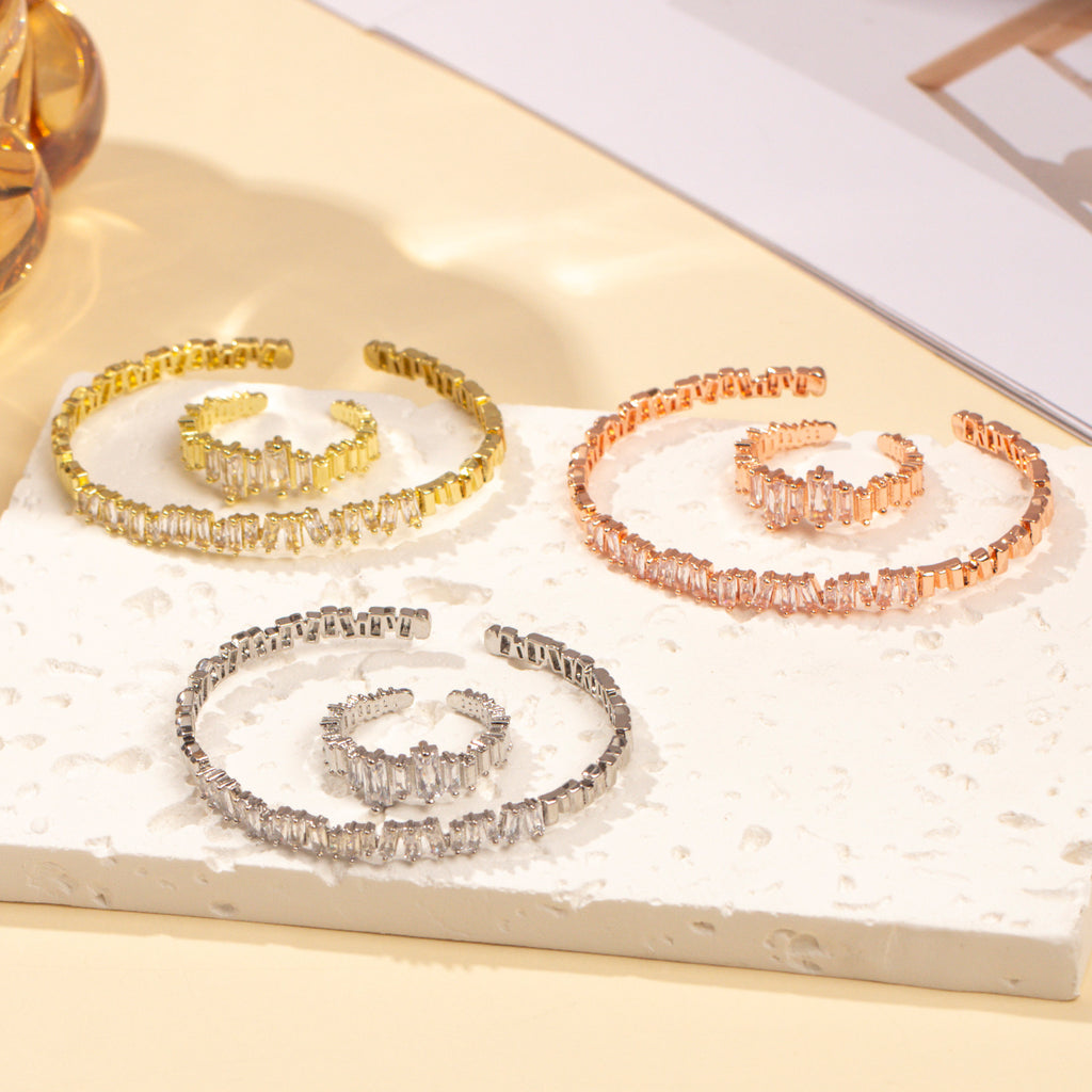 2pcs Bracelet décoratif en oxyde de zirconium pour femme, incrusté de manière irrégulière avec des anneaux ouverts, adapté à l'habillement quotidien