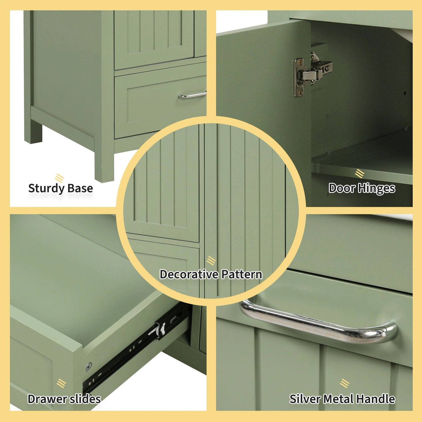 36 inch bathroom vanity with sink, one double door cabinet one large drawer and one flip drawer solid wood and MDF board, green by eprolo