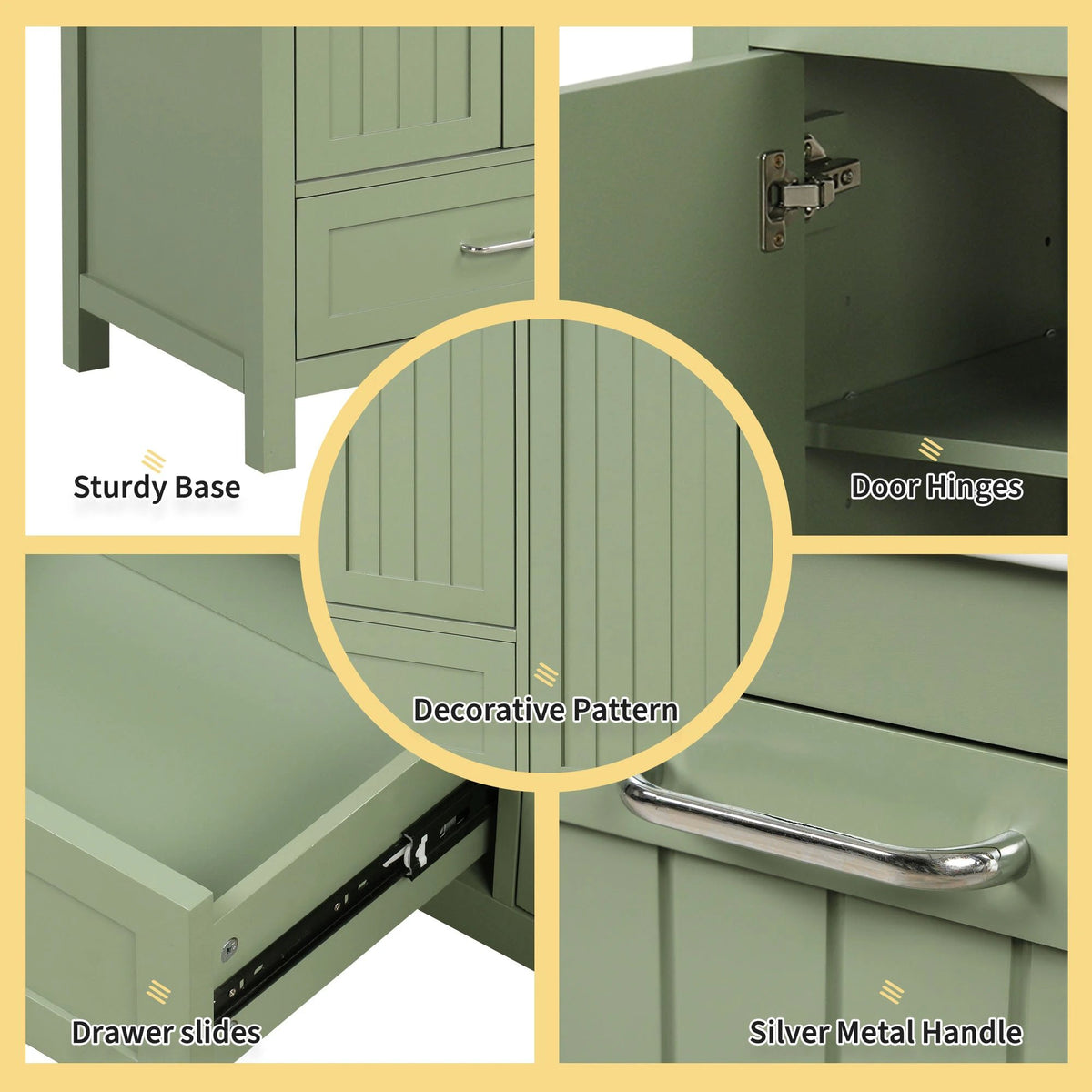 36 inch bathroom vanity with sink, one double door cabinet one large drawer and one flip drawer solid wood and MDF board, green by eprolo