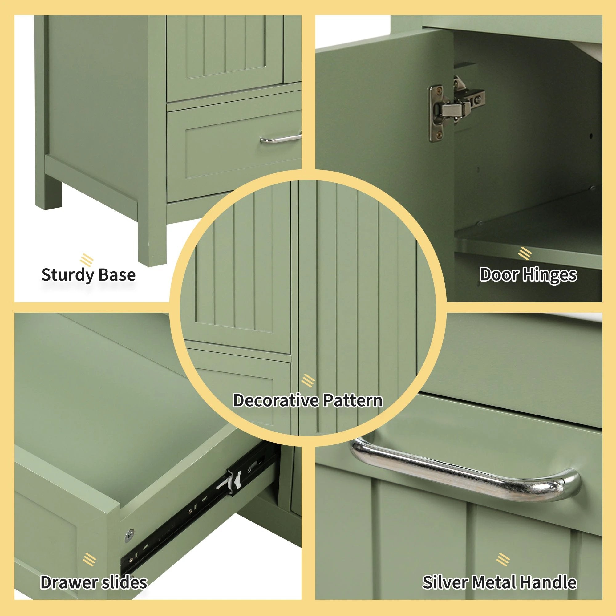 36 inch bathroom vanity with sink, one double door cabinet one large drawer and one flip drawer solid wood and MDF board, green by eprolo