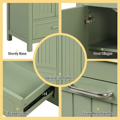 36 inch bathroom vanity with sink, one double door cabinet one large drawer and one flip drawer solid wood and MDF board, green by eprolo
