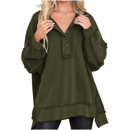 Nueva blusa de color liso con cuello redondo para mujer