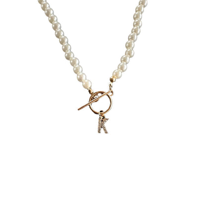 Collier Ornement Perles Chaîne Boucle OT Lettre Incrustée 26