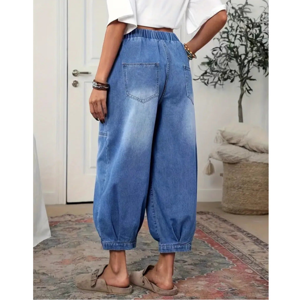 Pantacourt en jean taille haute style rétro
