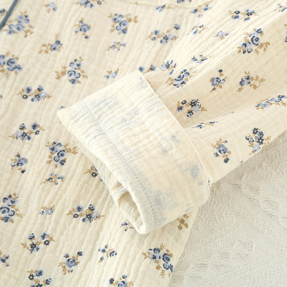 Ensemble de pyjama et de détente en gaze de pur coton fin à double épaisseur, avec revers pour femme