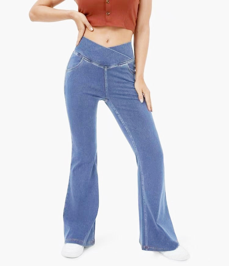 Pantalones vaqueros de campana de imitación de alta calidad, transfronterizos, de levantamiento de cadera, para mujer, estilo europeo y americano.