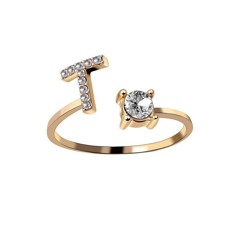 Anillo ajustable de nuevo diseño con 26 letras iniciales, joyería de moda para mujer, joyería simple y elegante