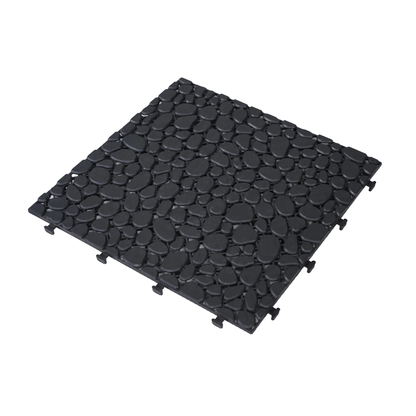 12 x 12 inch black interlocking deck tiles, plastic waterproofing, pebble pattern, pack of 12 by eprolo