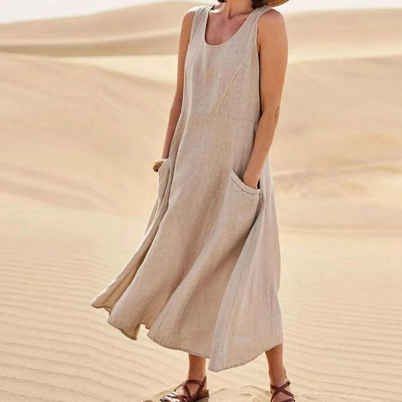 Vestido Largo de Verano sin Mangas con Bolsillos, Vestidos Casuales Sueltos de Moda, Ropa de Mujer
