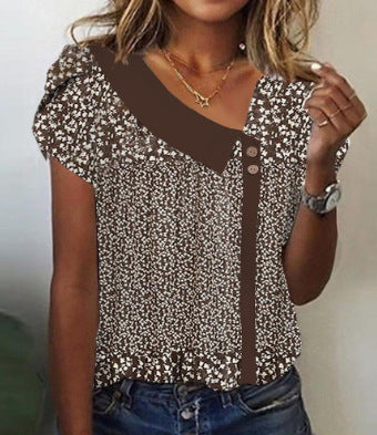Camiseta de manga corta con cuello diagonal informal