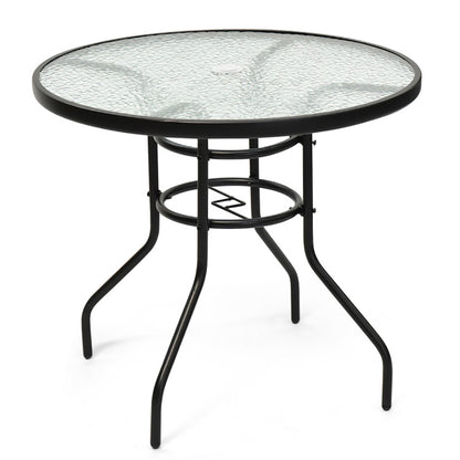 Mesa redonda de 32 pulgadas para patio, de cristal templado y estructura de acero