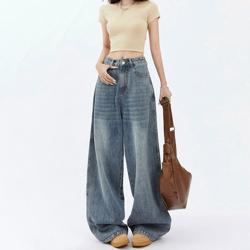 Jeans Femme Taille Haute Ample Jambe Large Droit