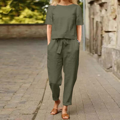 Ensemble pantalon large en coton et lin pour femme