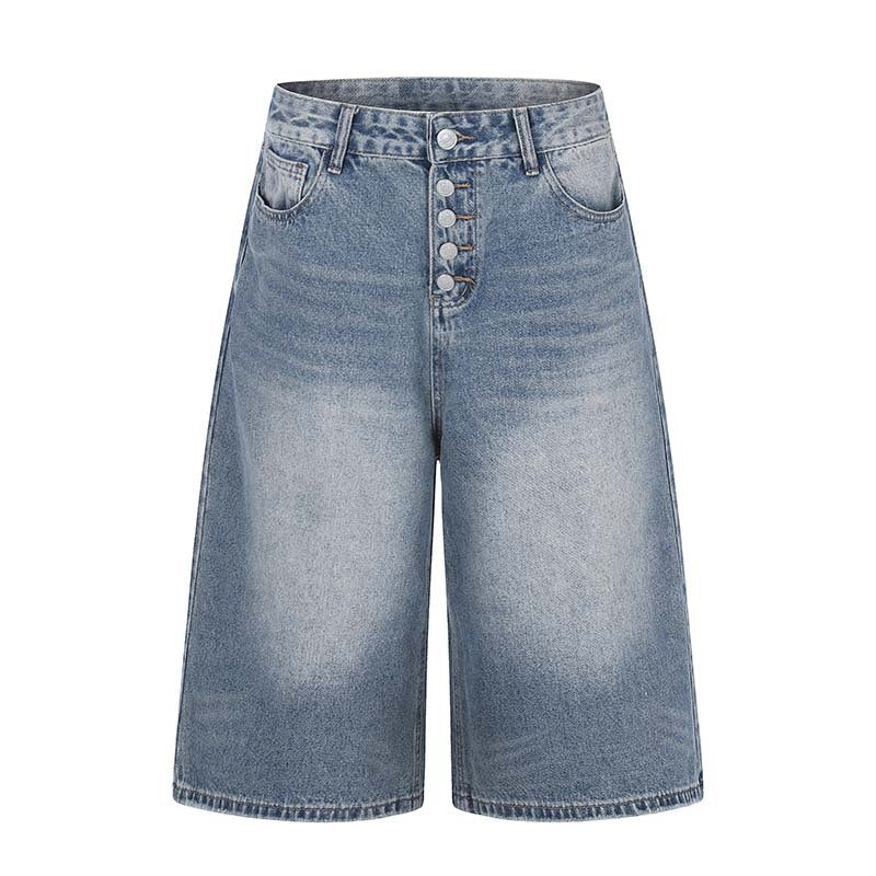 Single row button Denim Shorts