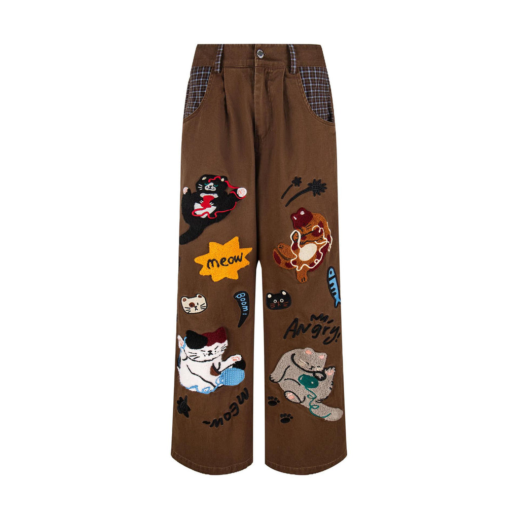 Cat Embroidered Jeans