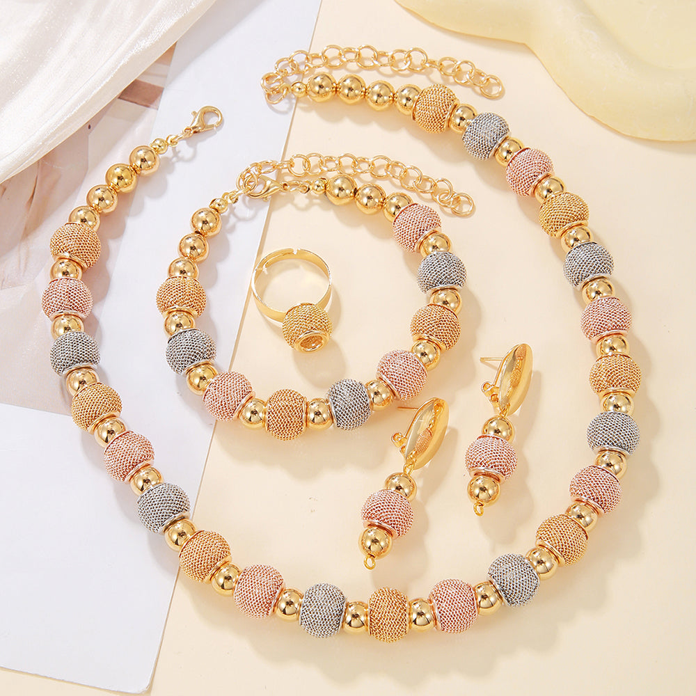Lot de 5 Colliers Perles Métalliques Tendance Boucles d'Oreilles Perles Dorées Bicolores Bracelets Adaptés pour Usage Quotidien Cadeaux de Bijoux de Vacances