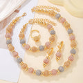 Lot de 5 Colliers Perles Métalliques Tendance Boucles d'Oreilles Perles Dorées Bicolores Bracelets Adaptés pour Usage Quotidien Cadeaux de Bijoux de Vacances