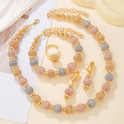 Lot de 5 Colliers Perles Métalliques Tendance Boucles d'Oreilles Perles Dorées Bicolores Bracelets Adaptés pour Usage Quotidien Cadeaux de Bijoux de Vacances